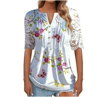 Ženski vrhovi Crew vrat modna bluza Grafički ispisi Žene majice Kratki rukav Ljetni tunik Tee Siva 4XL