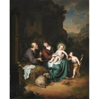Willem van Mieris Crna modernog uokvirenog muzeja Art Print pod nazivom - Sveta porodica i Sveti Jovan Krstitelj