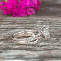 10k bijelo zlato 2. Carat 8x ovalni rez Aquamarine zaručni prstenovi sa upletenim vjenčanim pojasom