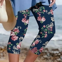 USMIXI Cropped pantalone za žene Ljeto plus veličine elastične strugove vintage cvjetne tiske lagane