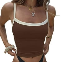 CAROLILLY ženski ljetni suspender sa niskim rezom sa otvorenim gornjim ramenom, kontrast četvornih vrata,