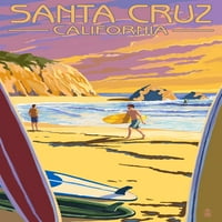 Santa Cruz, Kalifornija, Sufers na zalasku sunca, Lantern Press, Premium Igranje kartice, Paluba s jokerima,