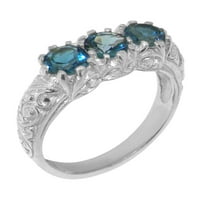 Britanci napravili bijeli zlatni prsten sa 18k sa prirodnim London Blue Topaz Ženski prsten - Opcije veličine - Veličina 11.25