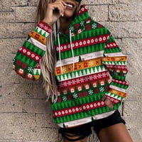 Bvnarty Popust ženska labava casual kapuljača Kangroo džep modni božićni eklikni grafički dugi pad rukavica s rukavima, skakač narezan za preveliki pulover multicolor xl