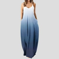 Wendunide haljine za žene Ženska modna haljina dugačak maxi v izrez Labava haljina bez rukava Boho Beach
