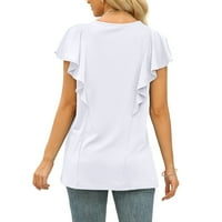 Modni ljetni ruffle rukavac V izrez T košulje Casual Labavi solid boju ženske vrhove