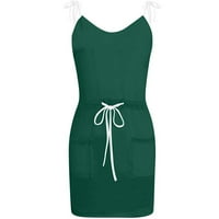 Zelene haljine za žene Soft Soft Bool bez rukava SOFTY V-izrez Slim Fit Trendy Holiday Casual Haljina mini modna svakodnevna omotana vez za rezanje struka Ruched prešutna haljina s džepom, xxl