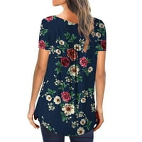 Ženska ljetna casual majica V-izrez kratkih rukava Tunic Tops cvjetno tiskano labava bluza