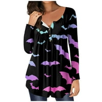 Tking modni vrhovi dugih rukava za žene plus veličine V izrez Halloween Print majice casual gumba Tunička