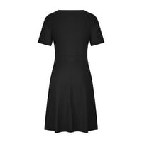 Ženske haljine V-izrez Čvrsta haljina s kratkim rukavima mini fit & flare crna 4xl