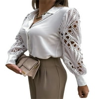Diconna ženska majica s dugim rukavima, pune čipke ubodne ubode, bluza bluza bluza bijela m