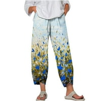 Na klirensu kapri hlače za žene ljetna plaža elastična struka širokog nogu cvjetne tiskane ležerne lagane