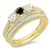 Zbirka dazzlingock 1. Carat 14k okrugli crno-bijeli dijamantni kameni zaručni prsten CT, žuto zlato,