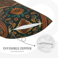 Pravokutni plišani jastuk, tradicionalni antikni etnički cvjetovi uzorak ne-piljki skriveni zip sofona jastučnice, 20 x30