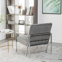 Moderna velvet Accent stolica s tufašom foteljem, udobna presvlaka klupska stolica s metalnim nogama, tufasta kauč stolica za slobodno vrijeme, za dnevnu sobu spavaća soba, siva