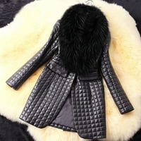 Tking modne žene zimska kožna kožna kaput dugih rukava, jakna dugačak kaput - l