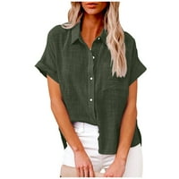 Plus size pamučna posteljina bluza za žensko modno dugme rever pune boje kratkih rukava na vrhu ljetne uštede