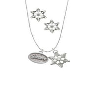 Delight nakit Silvertone Vjerujte - Ovalno brtva srebrna ton snježne pahulje šarm ogrlica i naušnice