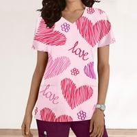 Majica za žene za žene vole srce majica kratki rukav V izrez Sweet grafički grafički tisak tee plus
