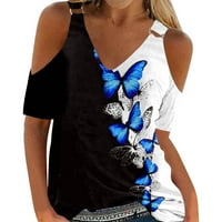 Beppter vrhovi za žene ljetne vrhove za žensku casual majicu Ljeto na ramenu TOP V bluza od vrata Solid boja Top majica kratkih rukava