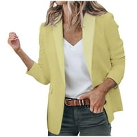 Ženski ležerni bluže otvori prednji jakni Radni ured Blazer jakne Blazer otvoren prednji rever džepni odijelo radne kancelarijske jakne Blazer Yellow M