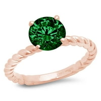 2.0ct okrugli rez zeleni simulirani smaragd 18K ruža Gold Goldivers Annusment Ring Veličina 9.5
