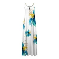 FSQJGQ Ljetne haljine Boho Maxi haljine za žene cvjetni print izrez duga haljina sa džepom patentni