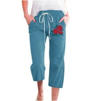Kiplyki Veleprodaja ženske kaprise cvjetne tiskane elastične labave hlače ravno široke pantalone za