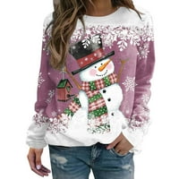 FIMKAUL ženske dukseve zimske jeseni dugih rukava casual vrhovi božićni vrh snjegović print okrugli vrat dukseri s pulover
