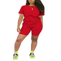 Abtel Women Dvije odjeće s kratkim rukavima obični jogger set dame labavi fit sportski saloni crveni m
