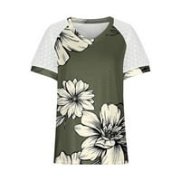 Sksloeg ženska bluza čipka vintage cvijeće vrhovi puff kratkih rukava bluze V izrez labav ugrađeni tee top, tamnozeleni xl