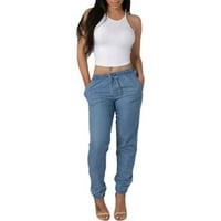 PXIAKGY traperice za žene Ženske elastične strugove casual hlače visoki struk traperice casual plave traper hlače plava + xxl