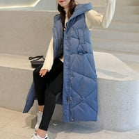 Kakina s lakim jakni za žene, zimska žena produljena i zadebljana srednje dužina dolje pamučna jakna plava, xl