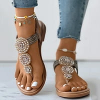 Ženske klinove sandale elastične gležnjače casual cipele za plažu Slingback nožni prste post boemske perlene sandale