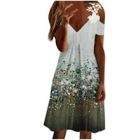 Ženske haljine s kratkim rukavima, ležerne haljine retro cvjetnog tiska Ljeto V izrez čipkasti remen
