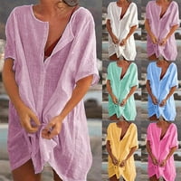 SoftMalw kupaći kostim poklopci košulje od punog u boji Dresovo ležerne posteljine kratkih rukava haljina