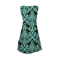 Ljetne haljine za ženski kvadratni izrez temperaturni ispisani iznad koljena A-line party haljina bez rukava zelena l