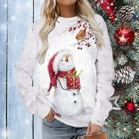 Snoarin Božićne duksere za žene dugih rukava casual majice Božićni tisak CrewNeck pulover Dukserija