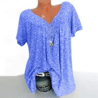 Ženski vrhovi Plus Veličina čišćenja Žene plus veličina kratkih rukava V-izrez za bluzu za bluzu pulover kratkih rukava Bluze za kratke rukave Majice Rollback nebesko plavo