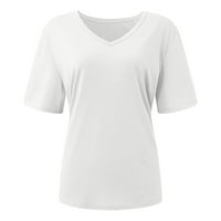 Leylayray ženske bluze modne žene V-izrez casual majica s kratkim rukavima majica s majicom bijela xxxxl