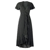 Baycosin haljine za žene s boemskom polkom dot šifon V V izrez kratki rukav Split maxi haljina