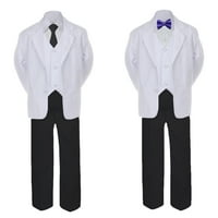 5- Formalno crno bijelo odijelo set ljubičasti luk dugi kravatni prsluk dječak za bebe