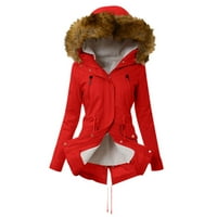 Voncos Women Cardigan Jacket Cleance- Jesen Zimski povremeni patentni patentni dugi rukav s džepovima zadebljani lagani plus kaputić s kapuljačom crvene veličine 2xl