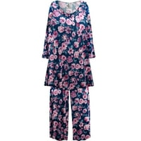 Plus size Ženska rublja s dugim rukavima s dugim hlačama Mekana salona za mekane salone Teal Garden Print Pidžama Set XL 5x