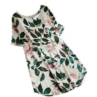Rovga Women T-majice Cvijet i list Ispis pamučne haljine s kratkim rukavima ljetne modne ležerne majice