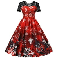 Žene prešutno vintage vintage pletene haljine midi crew izrez Fit & Flare haljina kratkih rukava crvena 10