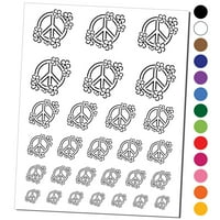 Mirovni znak okružen cvijećem Vodootporna privremena tetovaža Set lažne umjetničke kolekcije - crna