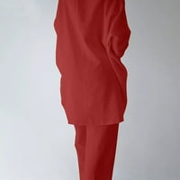 Plus size Modni ženski posadni vrat Čvrsta boja bluza s dugim rukavima + labave hlače postavlja žene vrhove