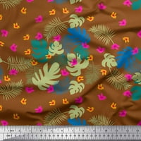 Soimoi Brown Pamuk poplin tkanina cvjetna i ostavlja tropsko ispis tkanine uz dvorište široko