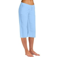 Oalirro casual pantalone za žene labave fit obrezirane pantalone Žene CAPRIS za ljetno pamučno posteljina svijetloplava